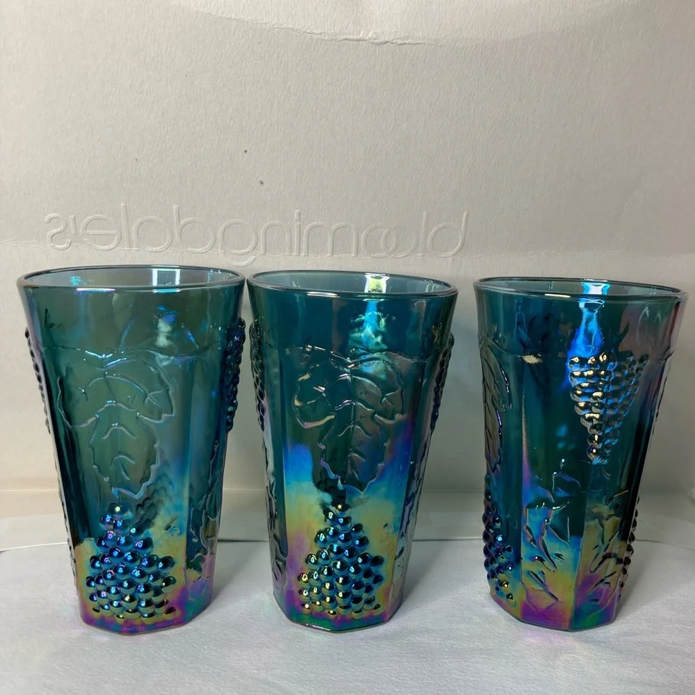 Vintage Indiana Blue Harvest Grape Carnival 3 Glasses - Picture 5 of 10